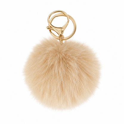 Chaveiro para Bolsa Bolinha Puff Pelúcia - Bege