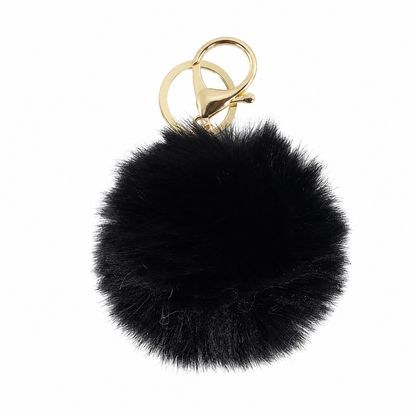 Chaveiro para Bolsa Bolinha Puff Pelúcia - Preto