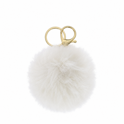 Chaveiro para Bolsa Bolinha Puff Pelúcia - Branco
