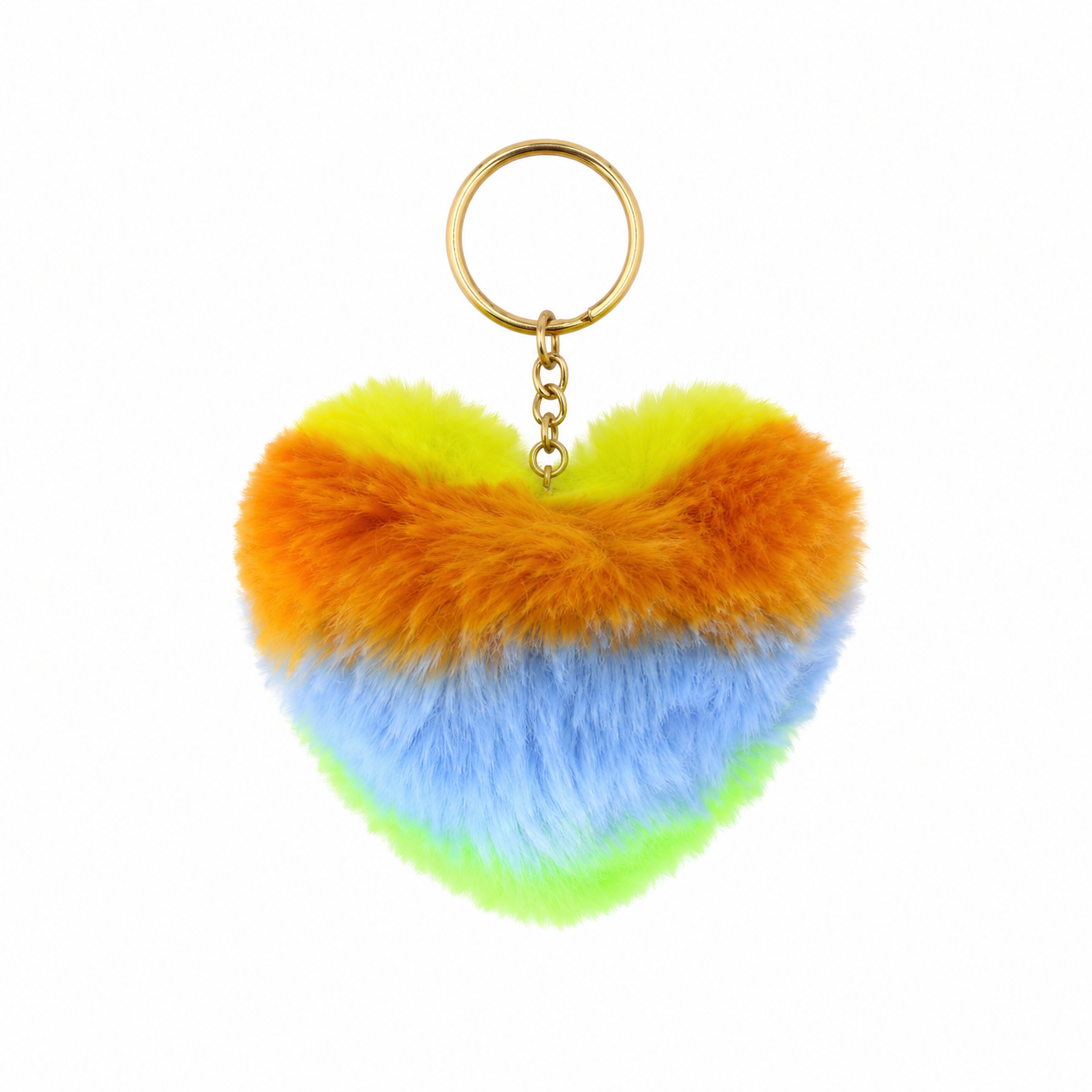 Chaveiro para Bolsa Coração Fashion Pelúcia - Multicolor Amarelo/Laranja/Azul/Verde