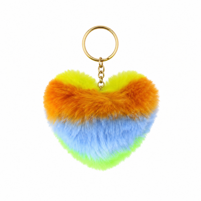 Chaveiro para Bolsa Coração Fashion Pelúcia - Multicolor Amarelo/Laranja/Azul/Verde