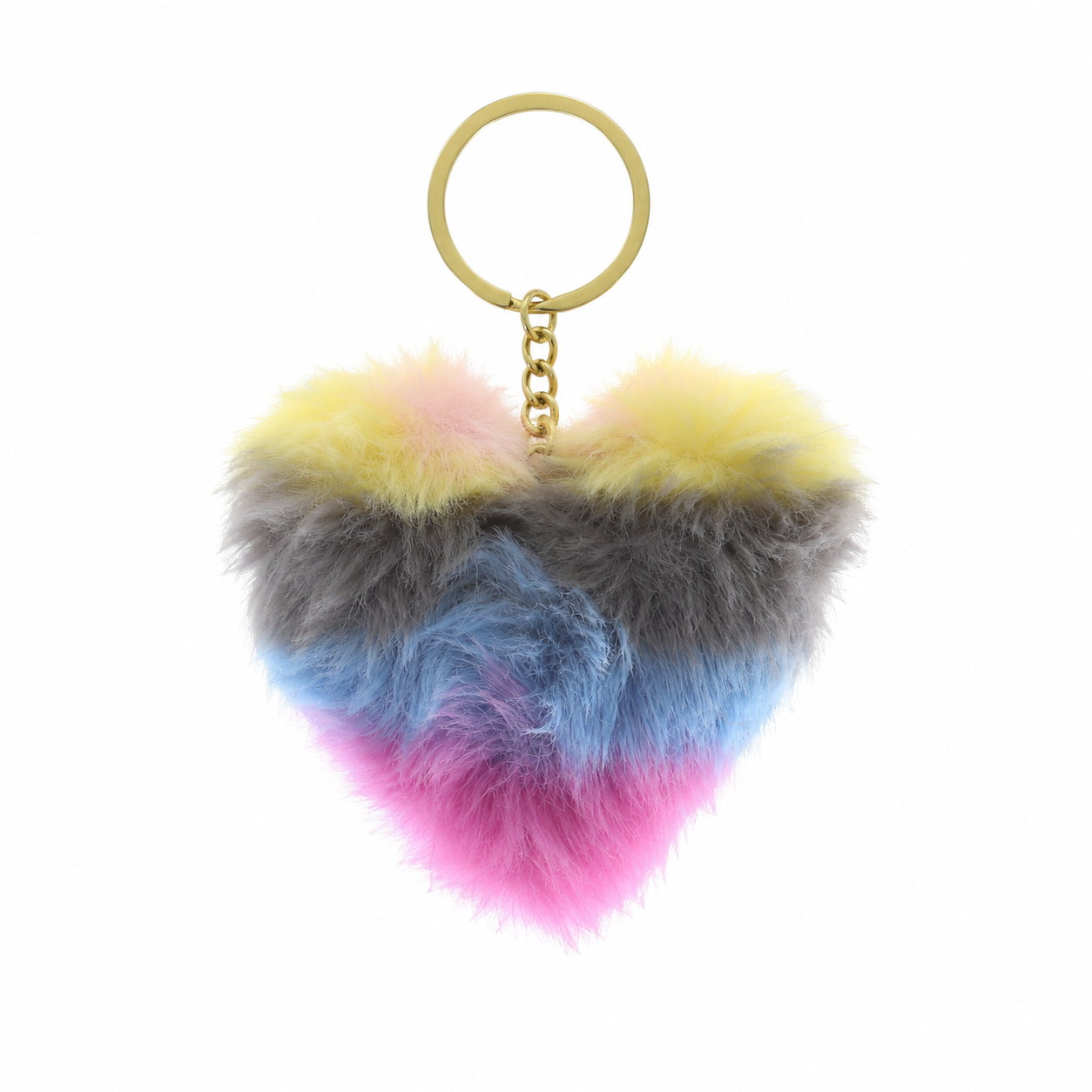 Chaveiro para Bolsa Coração Fashion Pelúcia - Multicolor Amarelo/Cinza/Azul/Rosa