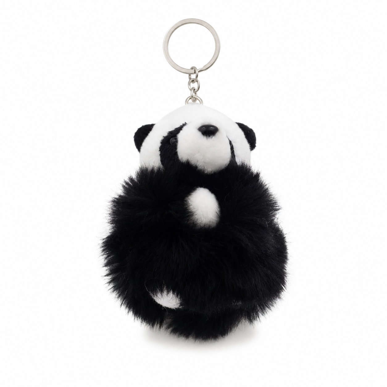 Chaveiro para Bolsa Ursinho Puff Pelúcia - Preto e Branco Panda