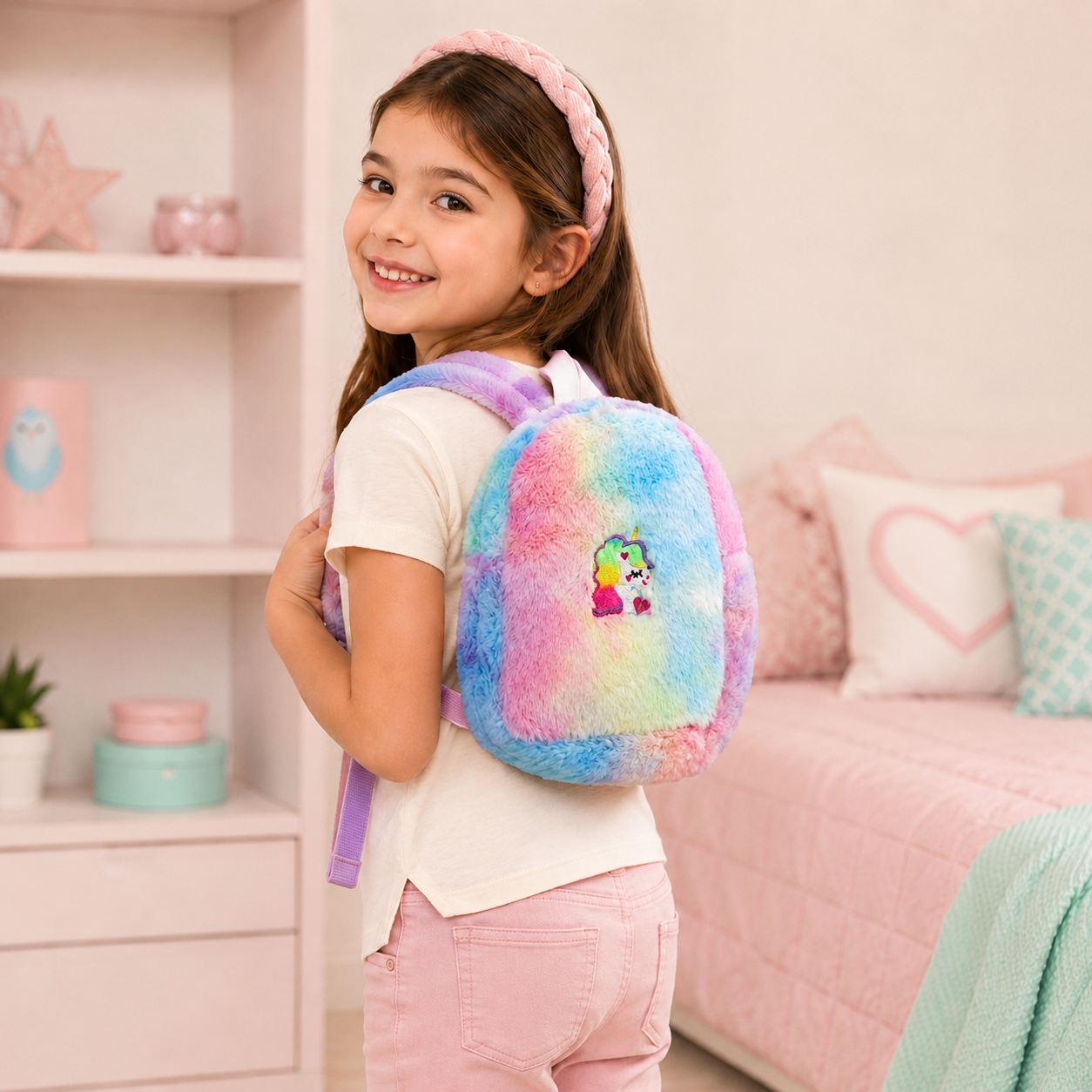 Mochila Infantil de Pelúcia Unicórnio Média