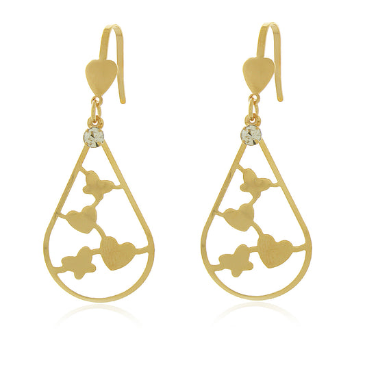 Brinco Fino Gota com Coração e Zircônia Banho a Ouro 18K