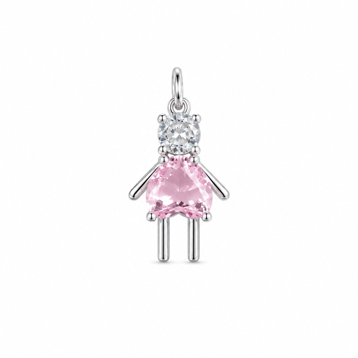 Semijoia Pingente Filho (A) Rosa Claro Com Zircônia 19mm Banho Ródio