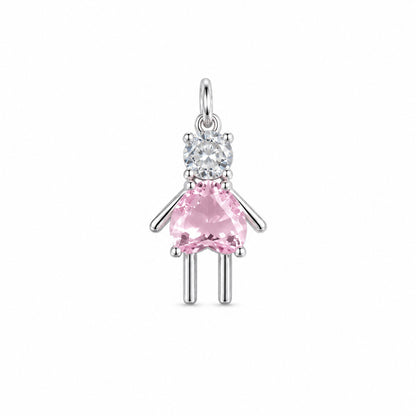 Semijoia Pingente Filho (A) Rosa Claro Com Zircônia 19mm Banho Ródio