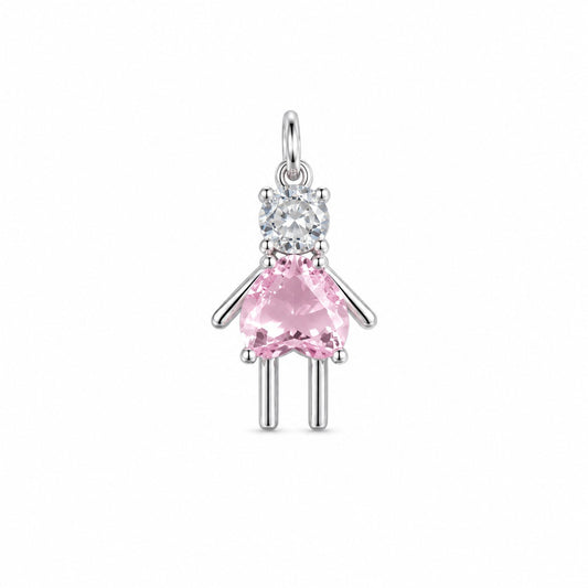 Semijoia Pingente Filho (A) Rosa Claro Com Zircônia 19mm Banho Ródio