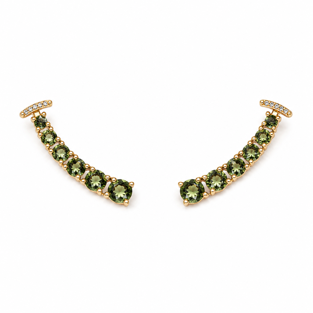 Semijoia Brinco Ear Cuff Verde 35mm Banho Ouro 18K