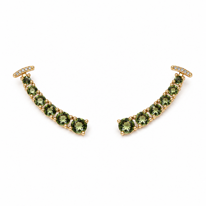 Semijoia Brinco Ear Cuff Verde 35mm Banho Ouro 18K