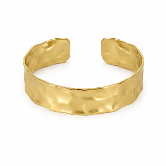 Semijoia Pulseira Bracelete Martelado 53mm Banho Ouro 18K