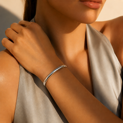 Semijoia Pulseira Bracelete Tubo 65mm Banho Ródio
