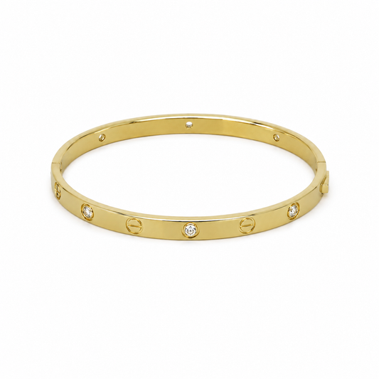 Semijoia Pulseira Bracelete Carter Amor Zirconia 68mm Banho Ouro 18K