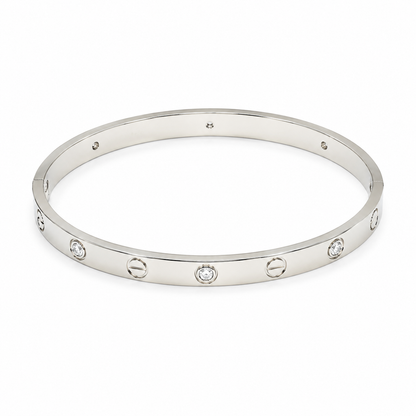 Semijoia Pulseira Bracelete Carter Amor Zircônia 68mm Banho Ródio