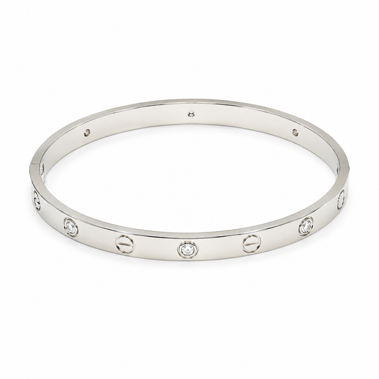 Semijoia Pulseira Bracelete Carter Amor Zircônia 68mm Banho Ródio