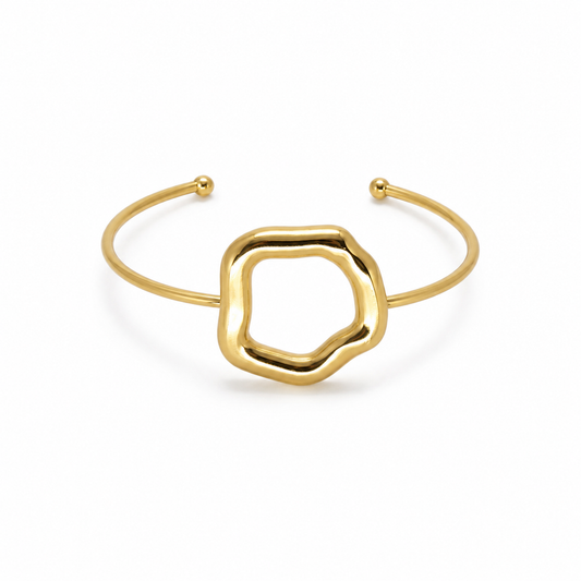 Semijoia Pulseira Bracelete Com Círculo Orgânico 60mm Banho Ouro 18K
