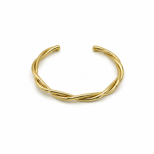 Semijoia Pulseira Bracelete Fio Trançado 70mm Banho Ouro 18K