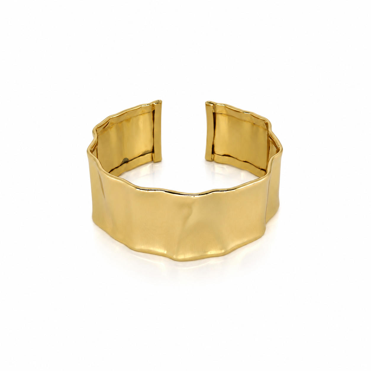 Semijoia Pulseira Bracelete Martelado 53mm Banho Ouro 18K