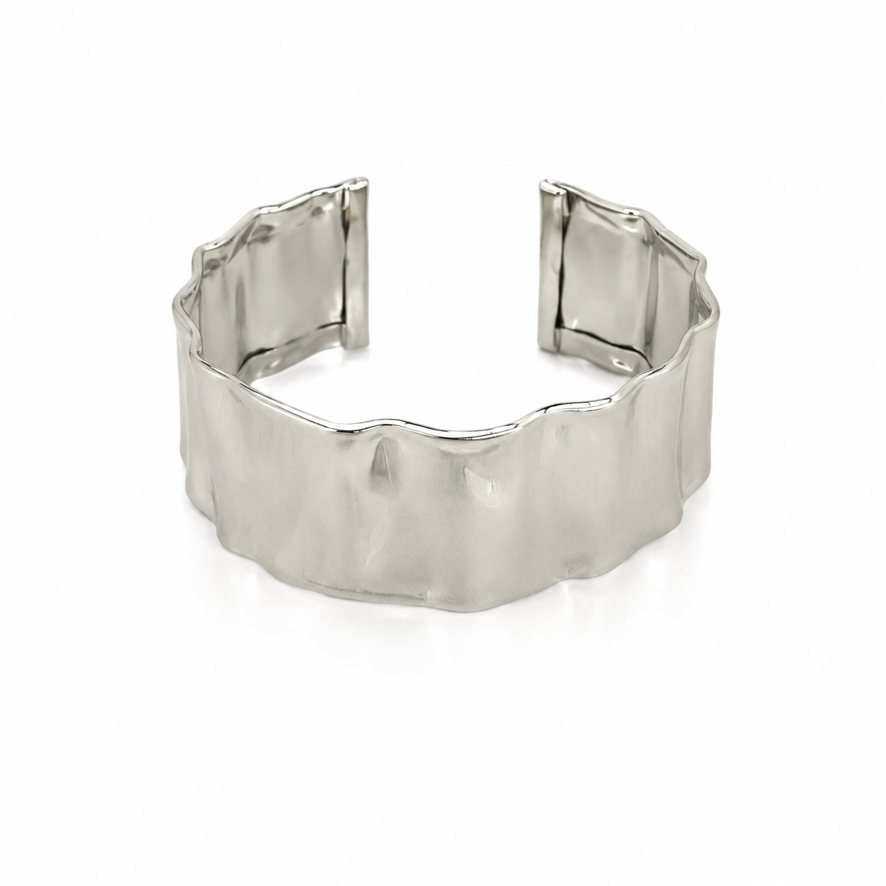 Semijoia Pulseira Bracelete Martelado 53mm Banho Ródio