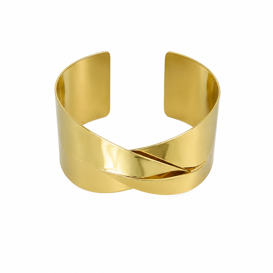 Semijoia Pulseira Bracelete Entrelaçado 50mm Banho Ouro 18K