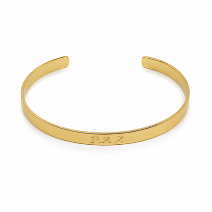 Semijoia Pulseira Bracelete Paz 55mm Banho Ouro 18K