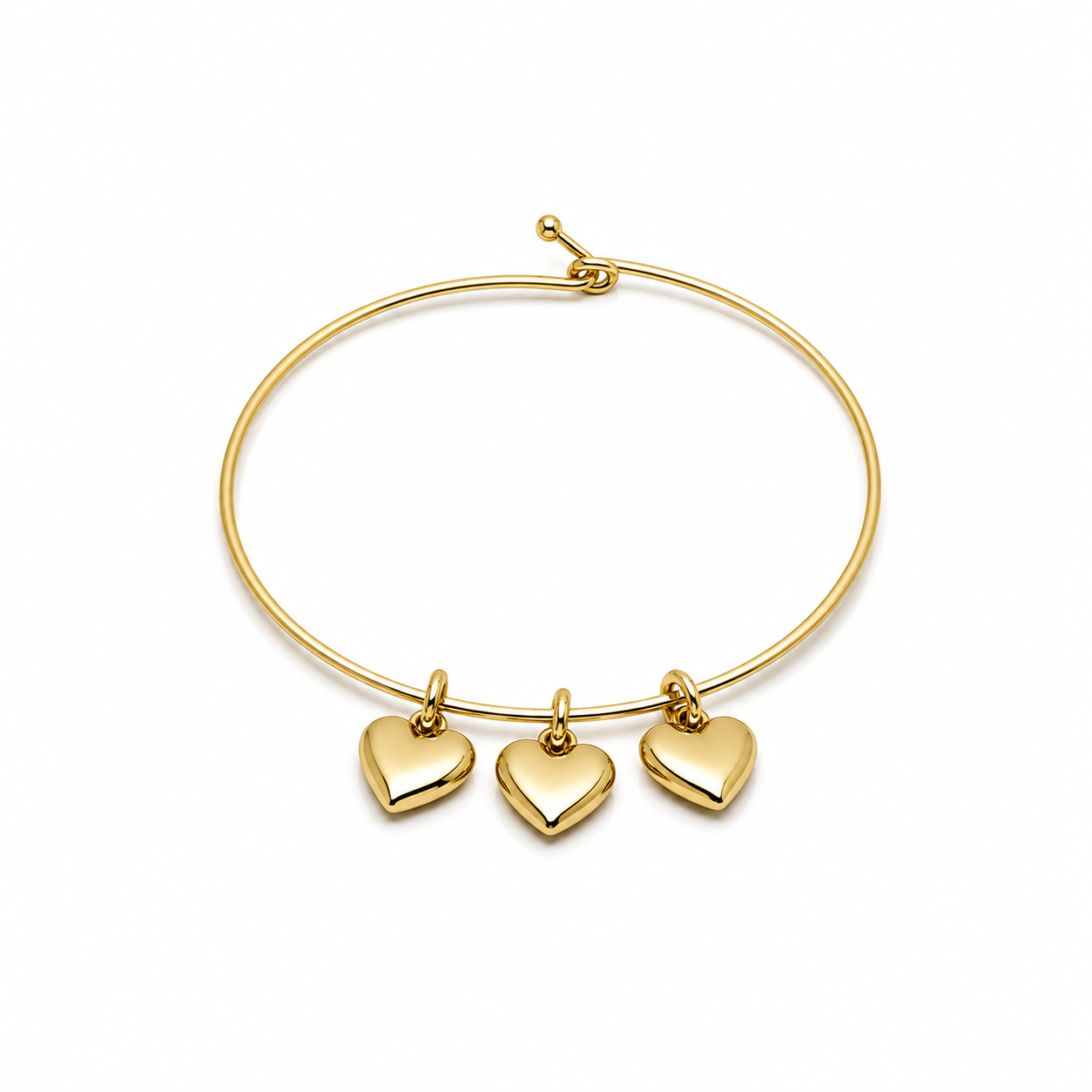 Semijoia Pulseira Bracelete Três Corações 63mm Banho Ouro 18K