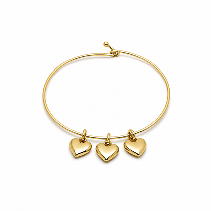 Semijoia Pulseira Bracelete Três Corações 63mm Banho Ouro 18K