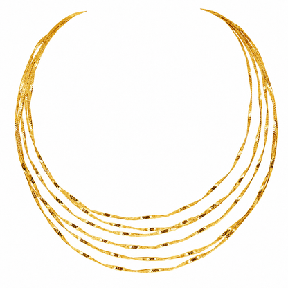 Semijoia Colar Choker Aro Seis Fios 15,5cm Banho Ouro 18K