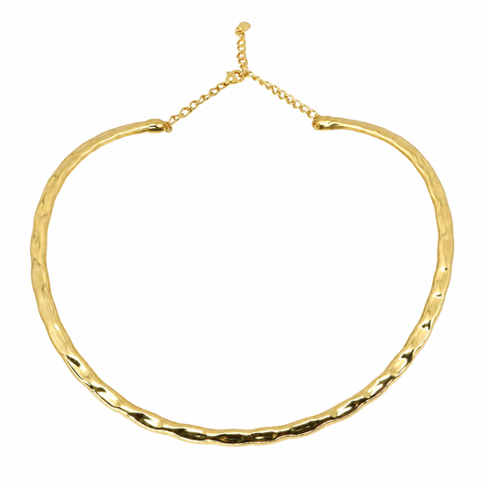 Semijoia Colar Choker Aro Martelado 13,5cm Com Extensor Banho Ouro 18K