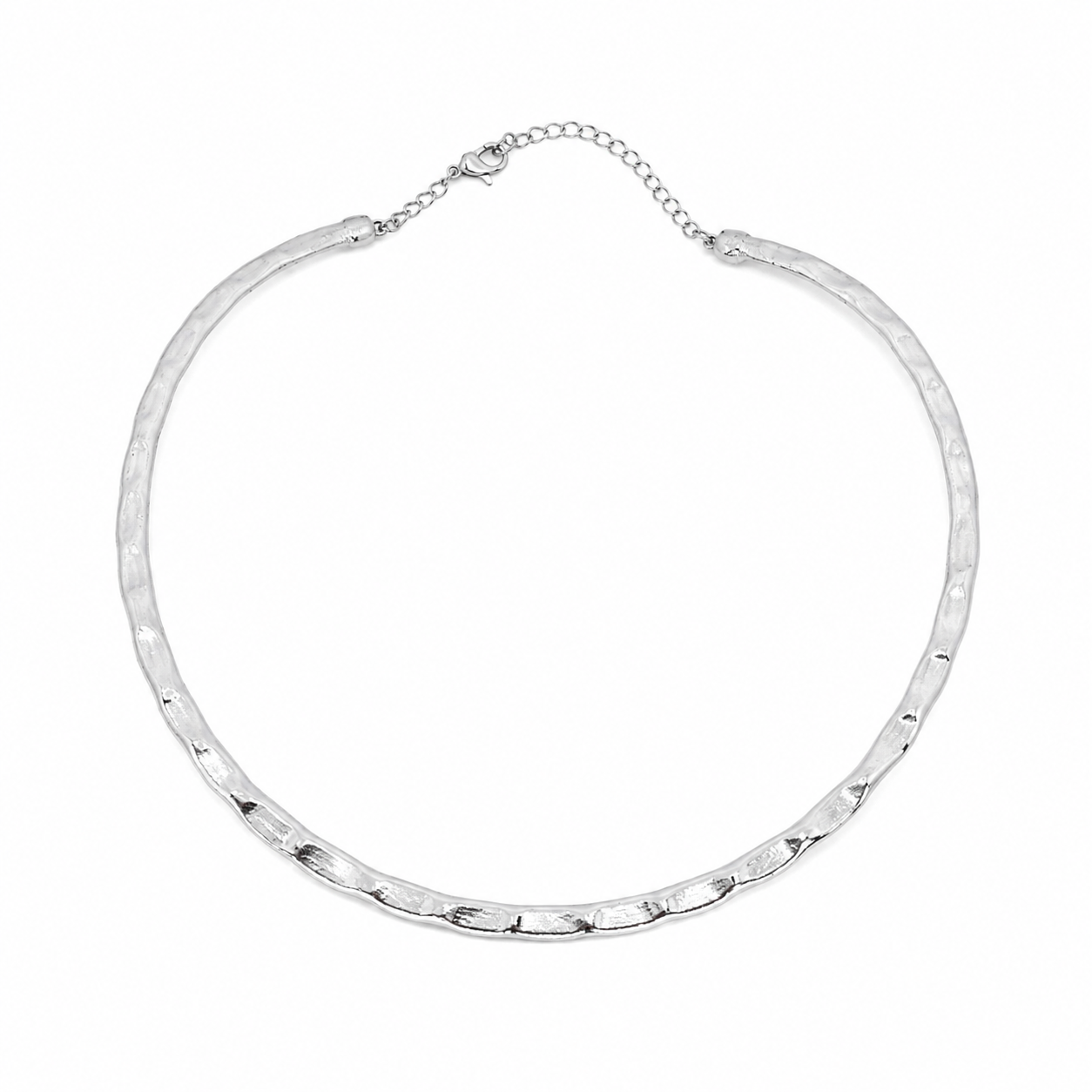 Semijoia Colar Choker Aro Martelado Com Extensor 13,5cm Banho Ródio