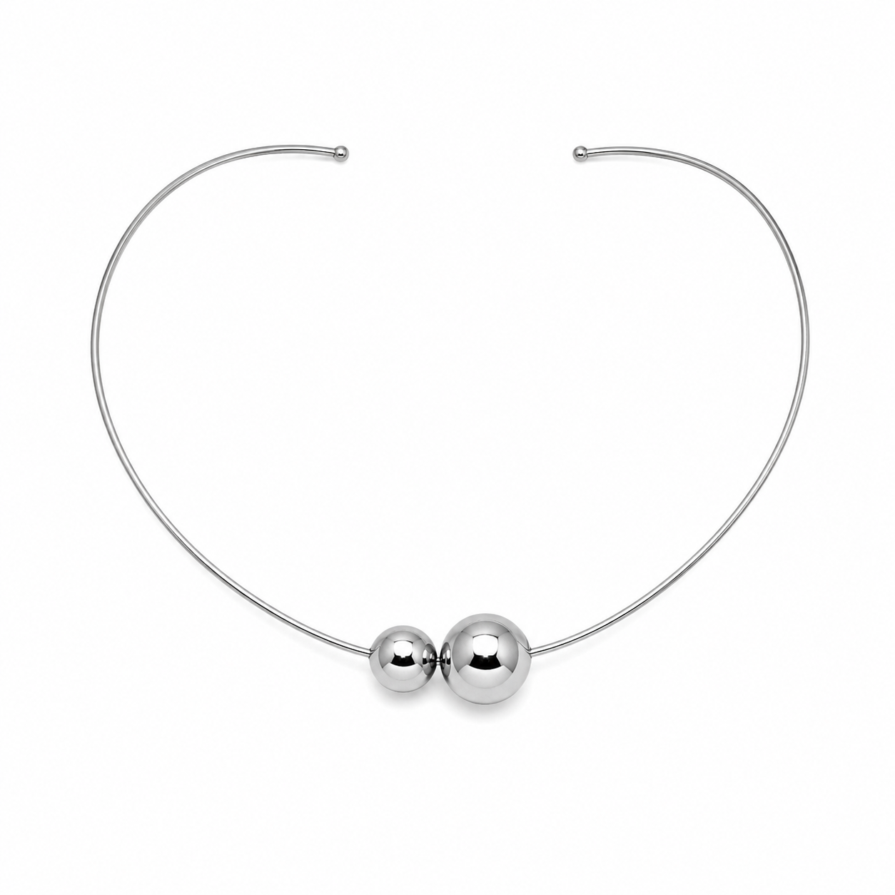 Semijoia Colar Choker Aro Com Esferas 12cm Banho Ródio