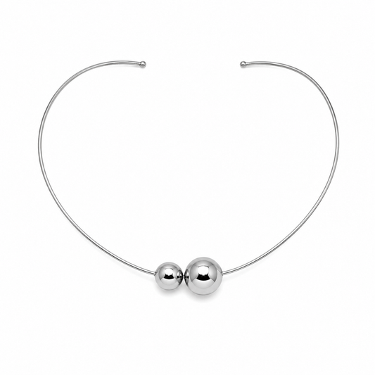 Semijoia Colar Choker Aro Com Esferas 12cm Banho Ródio