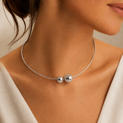 Semijoia Colar Choker Aro Com Esferas 12cm Banho Ródio