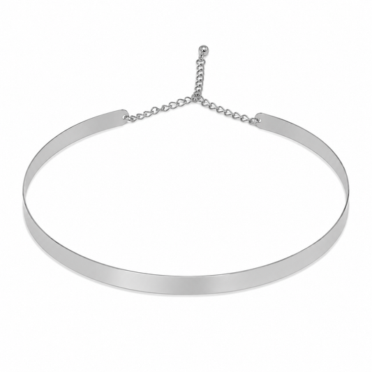 Semijoia Colar Choker Lisa Com Extensor 10,5cm Banho Ródio