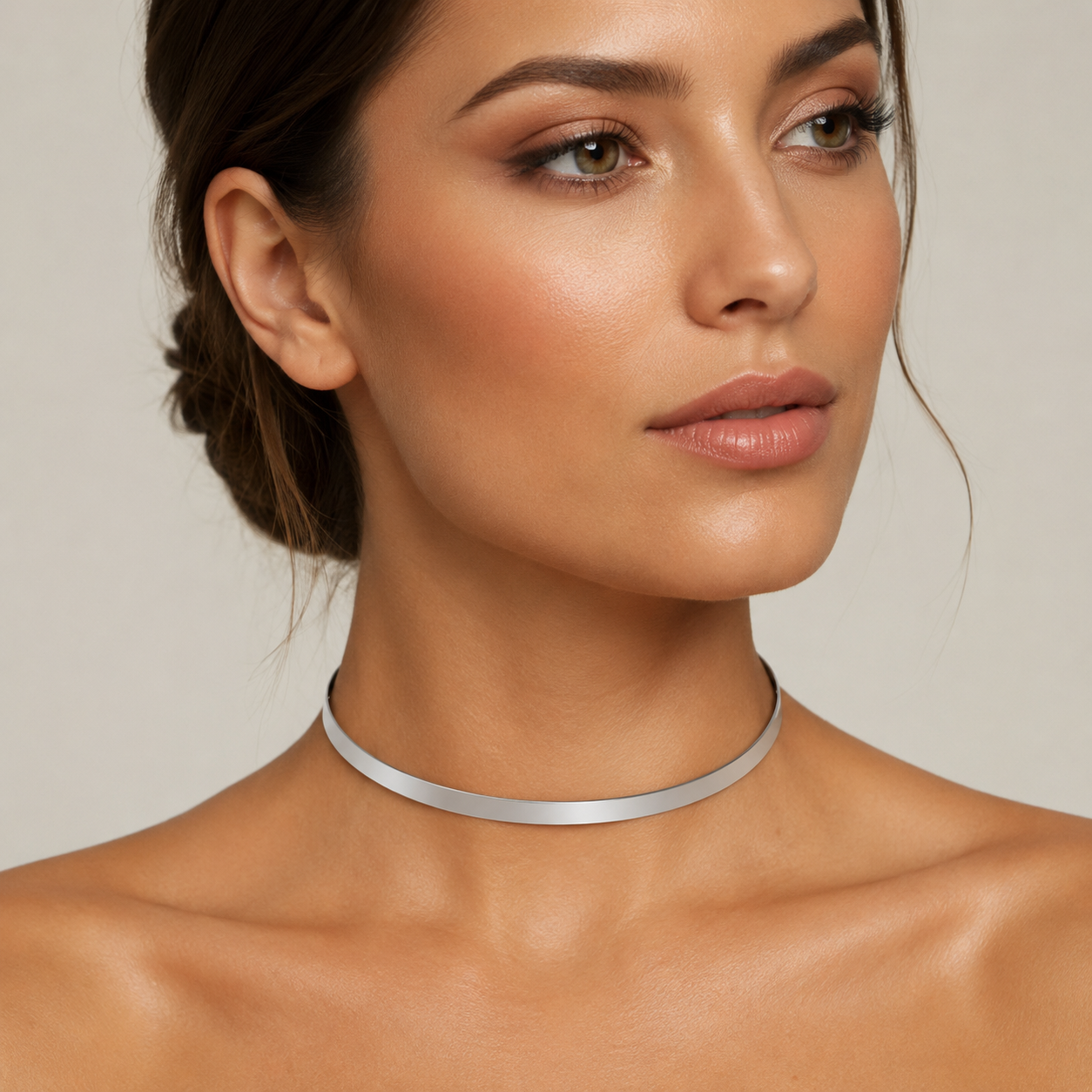 Semijoia Colar Choker Lisa Com Extensor 10,5cm Banho Ródio