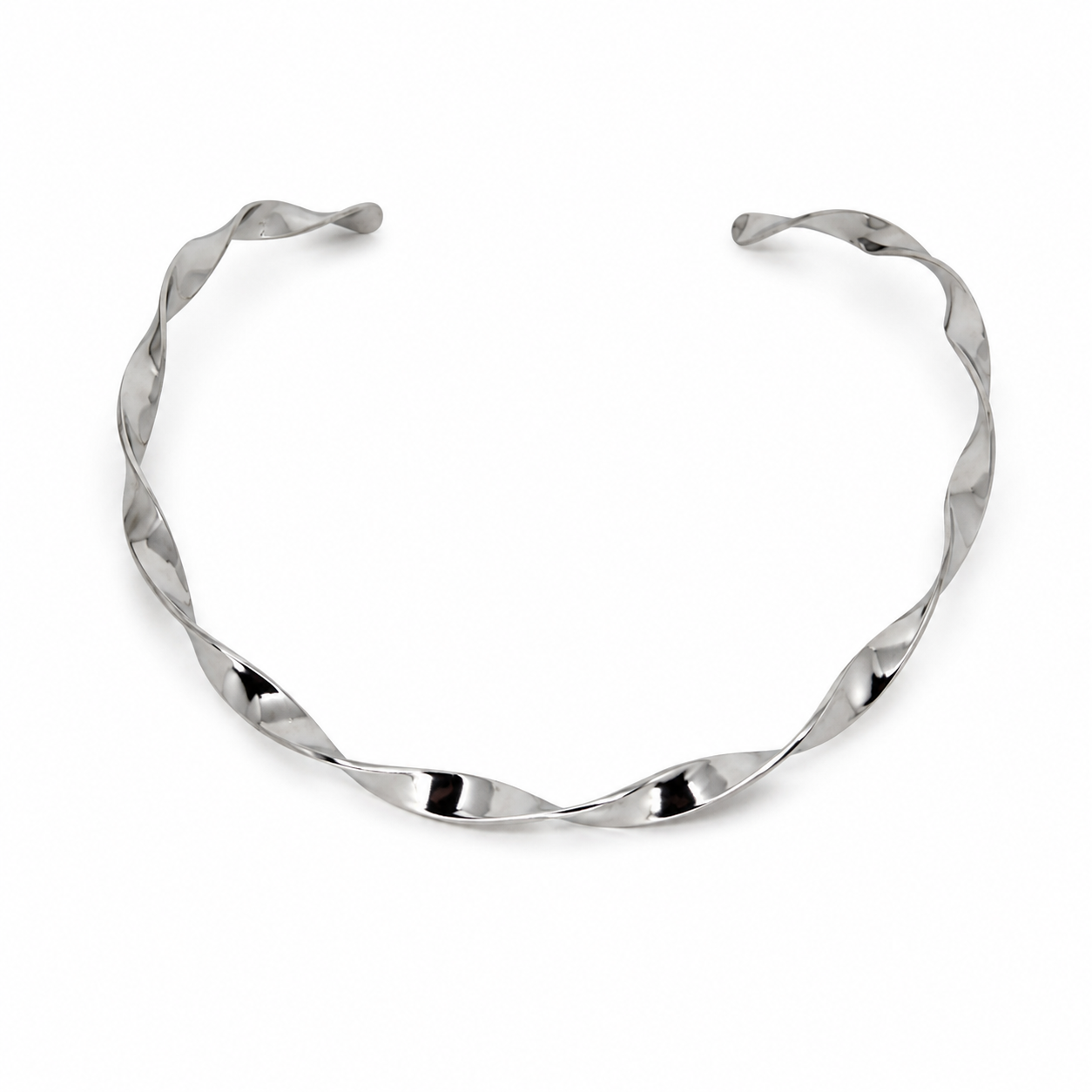 Semijoia Colar Choker Fininha Torcida 12cm Banho Ródio