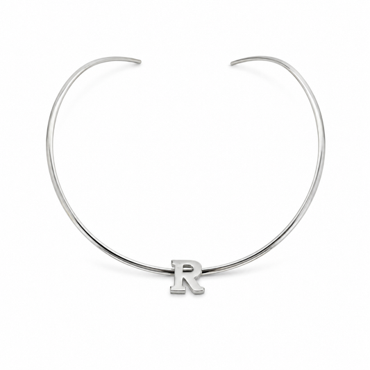 Semijoia Colar Choker Aro 12cm Letra (R) Banho Ródio