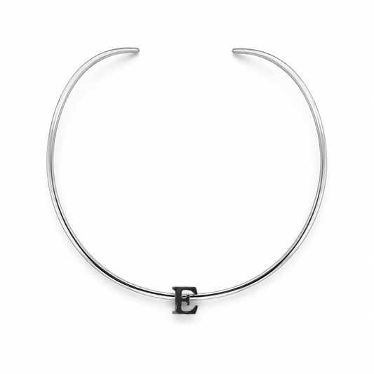 Semijoia Colar Choker Aro 12cm Letra E Banho Ródio