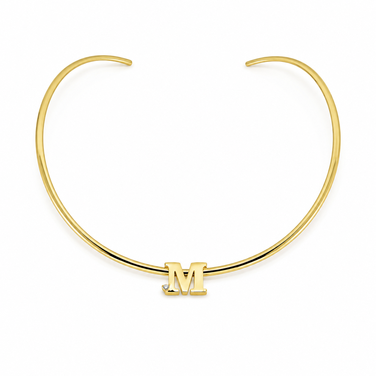 Semijoia Colar Choker Aro 12cm Letra M Banho Ouro 18K