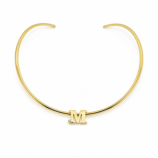 Semijoia Colar Choker Aro 12cm Letra M Banho Ouro 18K