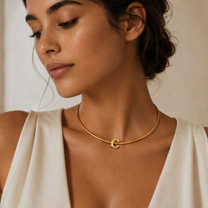 Semijoia Colar Choker Aro 12cm Letra C Banho Ouro 18K