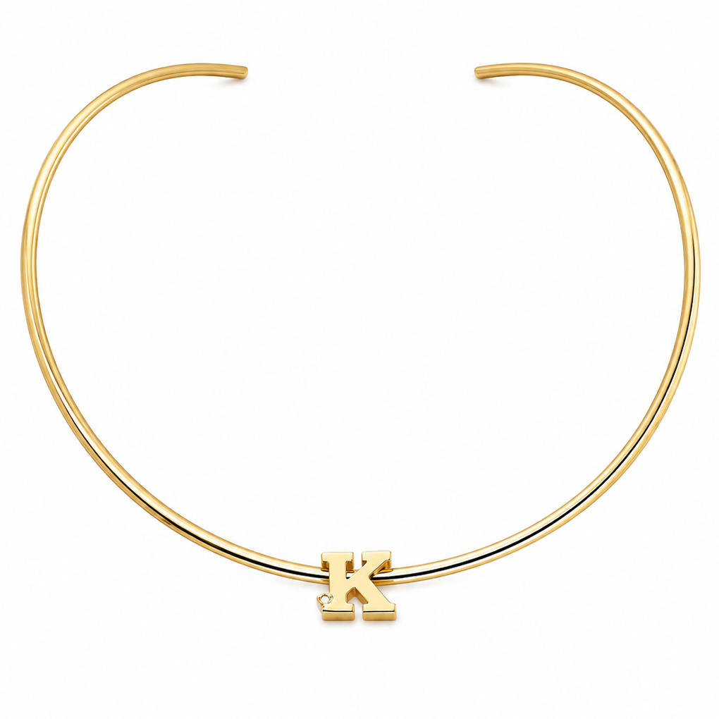 Semijoia Colar Choker Aro 12cm Letra K Banho Ouro 18K