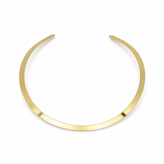 Semijoia Colar Choker Aro Liso Achatado 13cm Banho Ouro 18K