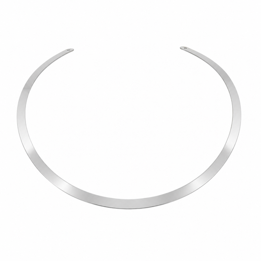 Semijoia Colar Choker Aro Liso Achatado 13cm Banho Ródio