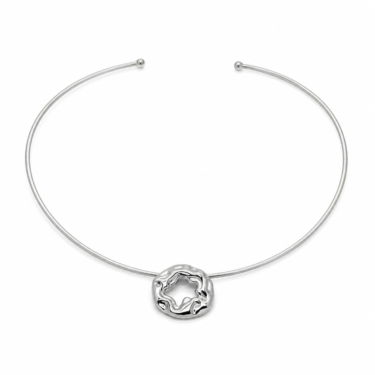 Semijoia Colar Choker Aro 12 Cm Pingente Orgânico Banho Ródio