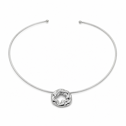 Semijoia Colar Choker Aro 12 Cm Pingente Orgânico Banho Ródio
