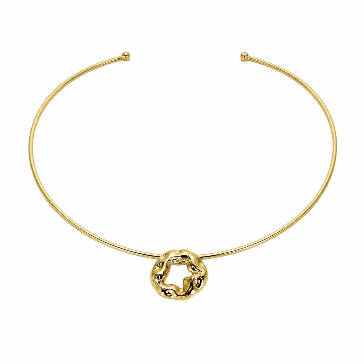 Semijoia Colar Choker Aro 12 Cm Pingente Orgânico Banho Ouro 18K