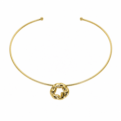 Semijoia Colar Choker Aro 12 Cm Pingente Orgânico Banho Ouro 18K
