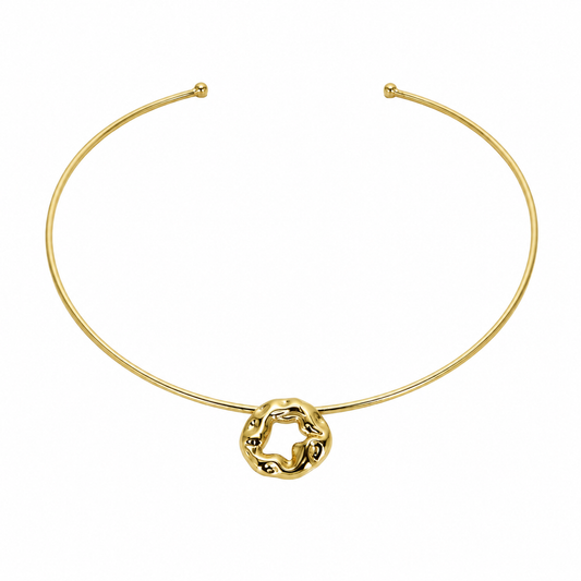 Semijoia Colar Choker Aro 12 Cm Pingente Orgânico Banho Ouro 18K