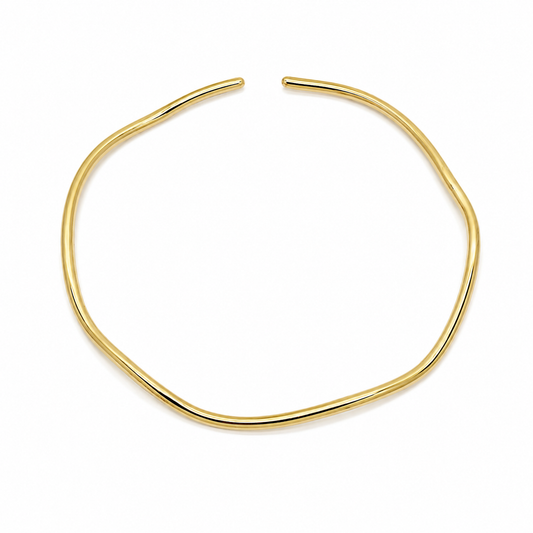 Semijoia Colar Choker Aro Tubo Ondulado 13cm Banho Ouro 18K
